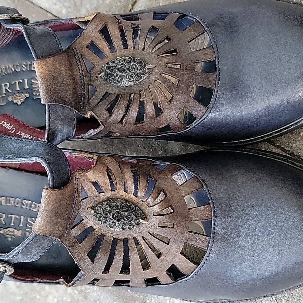 L'Artiste By Spring Step April Mary Jane Pumps Navy Blue Multi Sz 40 Leather - Picture 13 of 17